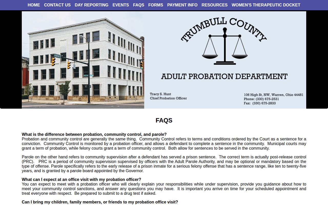 Trumbull County probation and local supervision information